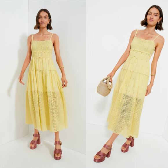 NWT Ulla Johnson Isadore Midi Dress Yellow Eyelet Preppy Beach Party Size 2 - Picture 14 of 16